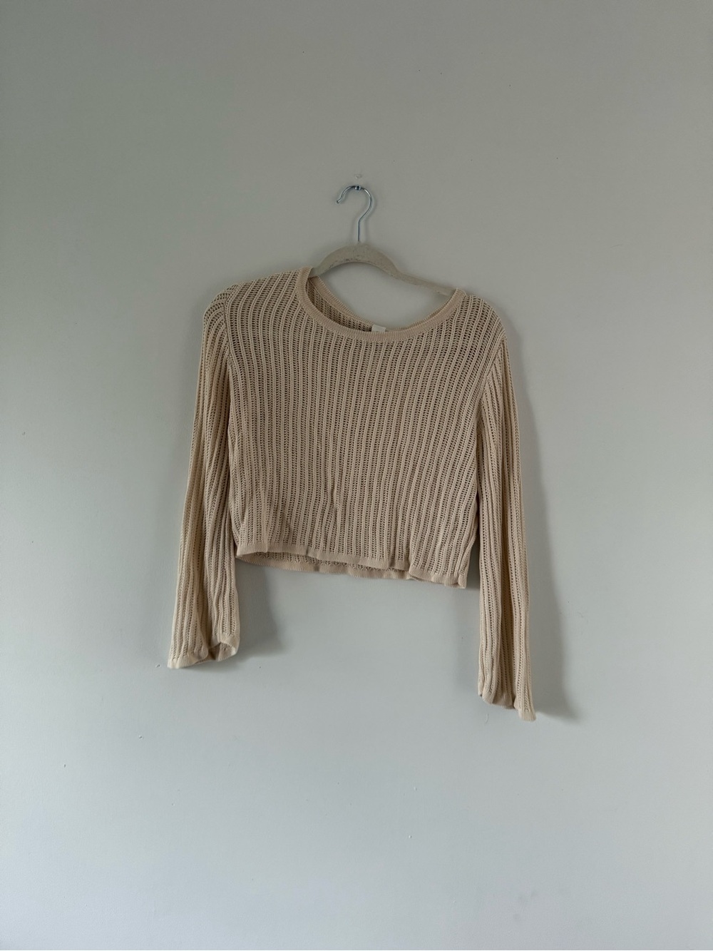 Cream Crochet Knit Cropped Sweater | Coastal Grandma Boho XL